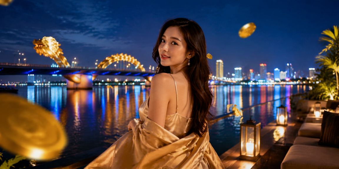 Khung cảnh bãi biển Đà Nẵng với người dùng trải nghiệm baccarat trực tuyến trên thiết bị di động